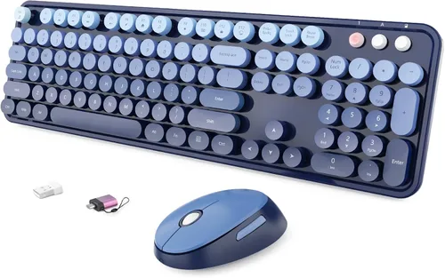 Vista 16 de SkyGive - Combo de teclado y mouse inalámbricos, teclado ergonómico de tamaño completo con diseño retro tipo máquina de escribir, con teclas