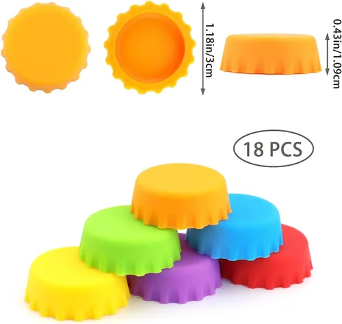 Vista 2 de 18 tapas reutilizables de silicona para botellas de cerveza casera y refrescos, refrescos y vino, multicolor