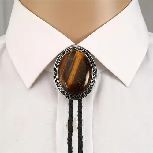 Vista 360 de Jeilwiy Corbata de bolo para hombre, corbata de vaquero occidental, collar de corbata de bolo dorado, corbata de cuero, corbata de Halloween