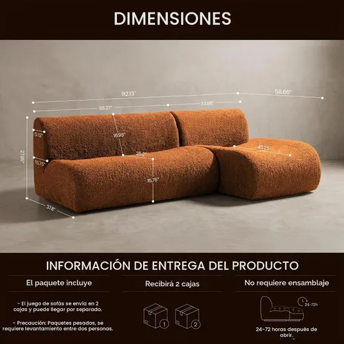 Vista 2 de Sofá Boneless de 3 plazas con juego de diván, sofá modular de 92 pulgadas, sofás reversibles en forma de L con asiento profundo, sofás de sherpa