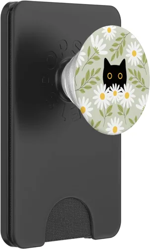 Vista 6 de PopSockets PopGrip para MagSafe con diseño floral de margarita, gato negro y verde salvia, para mujeres y niñas