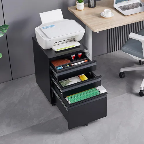 Vista 2 de anwickjeff Archivador móvil de 3 cajones con cerradura, archivador de metal debajo del escritorio para archivo legal/carta/A4, totalmente montado