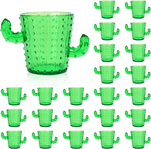 Vista 8 de ZZYFGH Vasos de chupito de cactus de plástico (juego de 12), 2 onzas, lindos vasos de tequila de cactus verdes para occidental, despedida