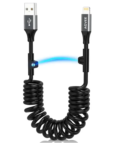 Vista 12 de AGVEE Cable de carga corto USB-C a Lightning en espiral de 1.5 pies [certificado MFI] Cable de carga rápida PD de 30 W en el automóvil para iPhone