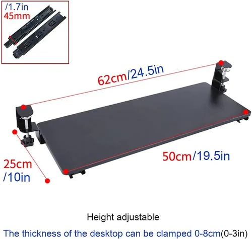 Vista 7 de Y&J Estante extensor de escritorio, plataforma ergonómica ajustable para teclado, cajón deslizante para teclado, instalación sin perforaciones, 19.7
