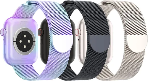 Vista 13 de Paquete de 3 correas de malla metálica compatibles con Apple Watch de 1.496 in 1.575 in 1.614 in 1.654 in 1.732 in 1.772 in 1.811 in 1.929 in