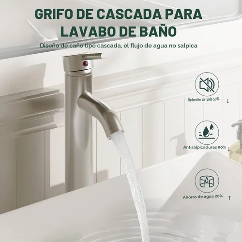 Vista 3 de Canilla monomando Greenspring para lavamanos de baño, de acero inoxidable, SYNCHKG080148