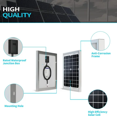 Vista 3 de ACOPOWER - Cargador de batería solar de 5 W y mantenedor de 12 V - Panel solar pequeño impermeable para auto, automotriz, motocicleta, barco