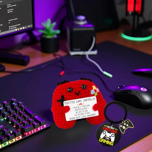 Vista 3 de Regalos para jugadores, controlador de juego de ganchillo positivo y llavero inspirador, idea de regalo única para adolescentes, juego de regalo