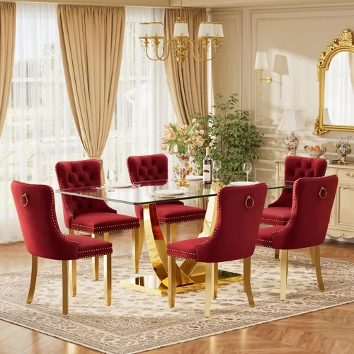 Vista 32 de Juego de mesa de comedor de cristal moderno de mediados de siglo para 4, 63 pulgadas, juego de comedor rectangular grande de lujo con parte superior