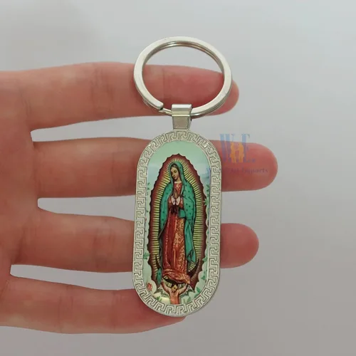 Vista 4 de 12 llaveros de metal para bautismo de Nuestra Señora de Guadalupe, regalo de fiesta de Nuestra Virgen de Guadalupe Llaveros, regalo de memoria