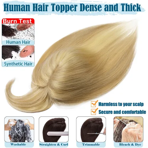 Vista 3 de JGS1996 Toppers de cabello humano real para mujer, con flequillo, pelucas de cabello humano 100% Remy, piezas de cabello para adelgazar