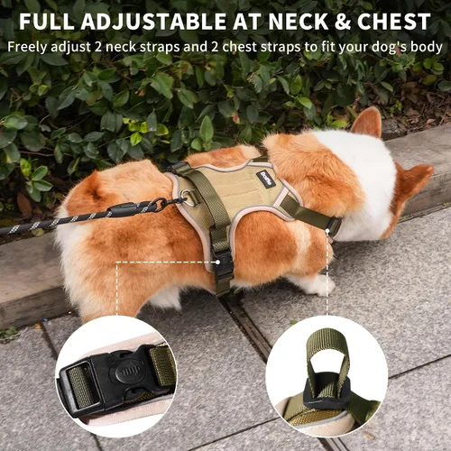 Vista 6 de Arnés para perro pequeño, arnés reflectante resistente táctico sin tirones y collar - seguro, sin estrangulamiento, chaleco para mascotas fácil