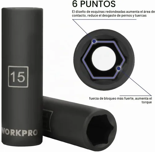 Vista 5 de WORKPRO Juego de llaves de vaso de impacto de 1/2 pulgada con barras de extensión, acero Cr-V premium, 55 piezas, enchufes SAE y métricos