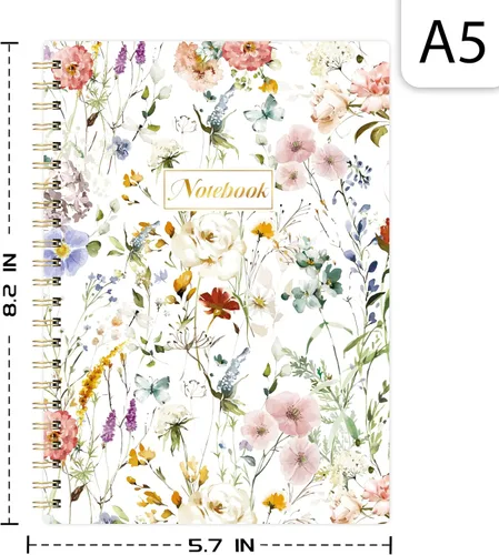 Vista 3 de Cuaderno de espiral - Cuadernos con bolsillo trasero, 5.7 x 8.2 pulgadas, cuaderno de diario con papel grueso y bolsillo trasero, 160 páginas