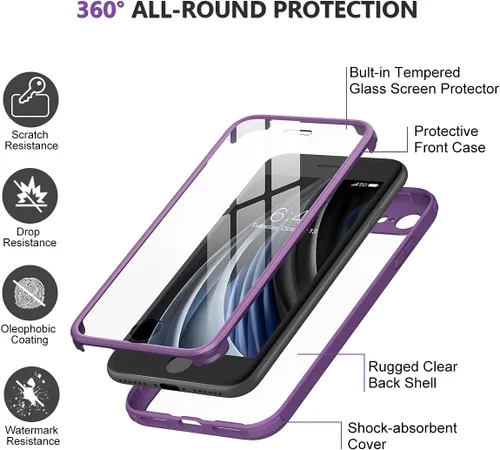 Vista 198 de Miracase Serie de vidrio para iPhone 11 de 6.1 pulgadas, funda protectora de cuerpo completo resistente mejorada con protector de pantalla de vidrio