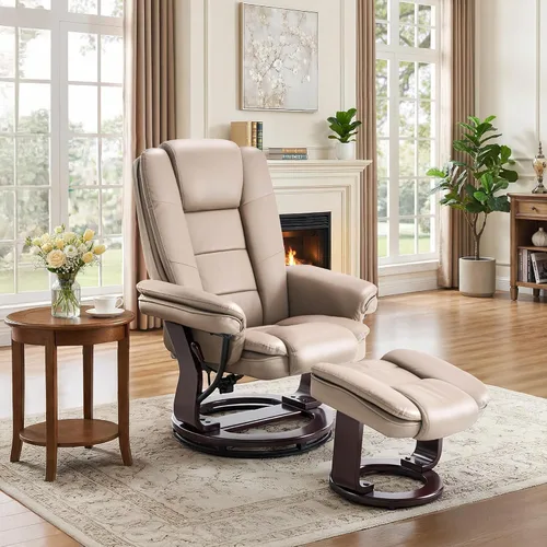 Vista 18 de Sillón reclinable giratorio con sofá reclinable otomano, reposapiés, juego Beige