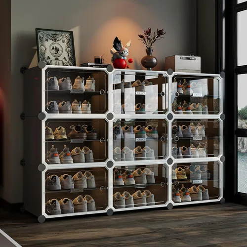 Vista 13 de MAGINELS Zapatero, Mueble Zapatero Expandible Fácil de Montar. Almacenamiento de Zapatos con Puerta, Entrada, Armarios, Pasillo y Dormitorio. Tiene
