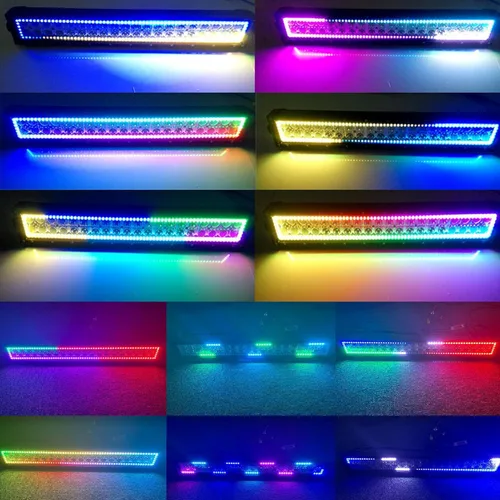 Vista 8 de Barra de luz LED RGBW de 52 pulgadas, 300W, combo de inundación y foco, 2 módulos LED RGB de inundación de 4 pulgadas con 16 colores sólidos, anillo
