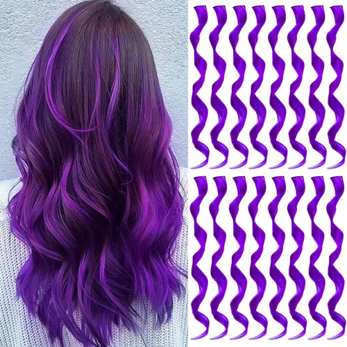 Vista 19 de 16 extensiones de cabello sintético rizado y ondulado con clip, para niñas y mujeres, coloridos resaltados para fiestas, cosplay, festival, regalo