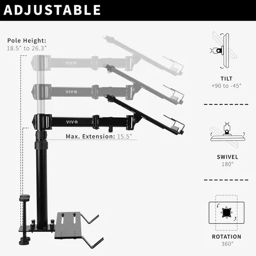 Vista 5 de VIVO Soporte de automóvil para laptop, extensión totalmente ajustable, soporte para portátil para camiones, furgonetas y SUV, articulación y ajuste