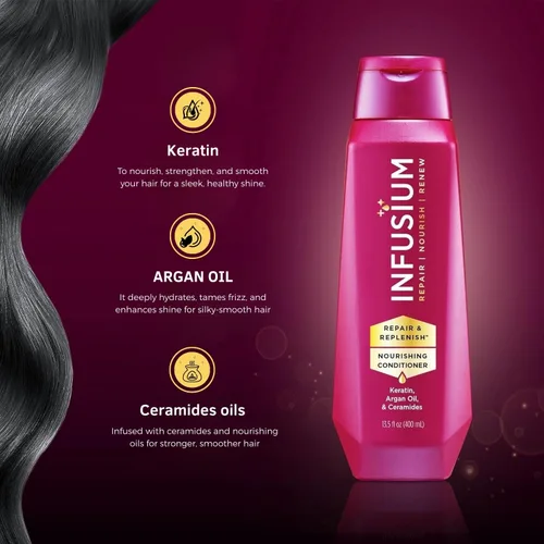 Vista 5 de Infusium Acondicionador Nutritivo Reparador y Reabastecedor - Acondicionador para el Cabello con Queratina, Aceite de Argán y Ceramidas - Adecuado