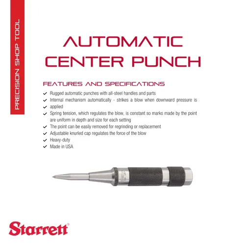 Vista 9 de Starrett 18 C Perforadora de centro automático con trazo ajustable, 5 – 1/4" de longitud, diámetro de 11/16
