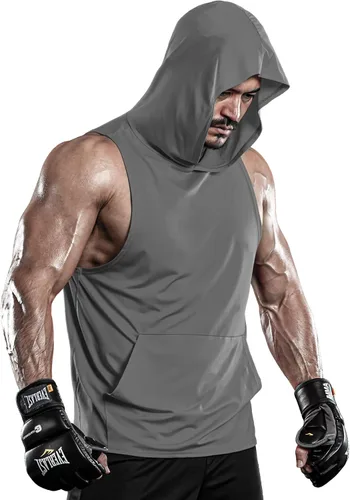 Vista 3 de DRSKIN Paquete de 2 o 1 camiseta sin mangas con capucha para hombre, culturismo, corte muscular, sin mangas, para entrenamiento de gimnasio