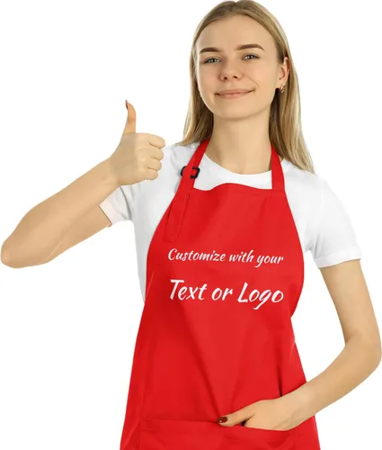 Vista 7 de Delantales personalizados. Delantal de chef ideal para camarera y uso en la cocina Ideal for Waitress, Kitchen Use Rojo