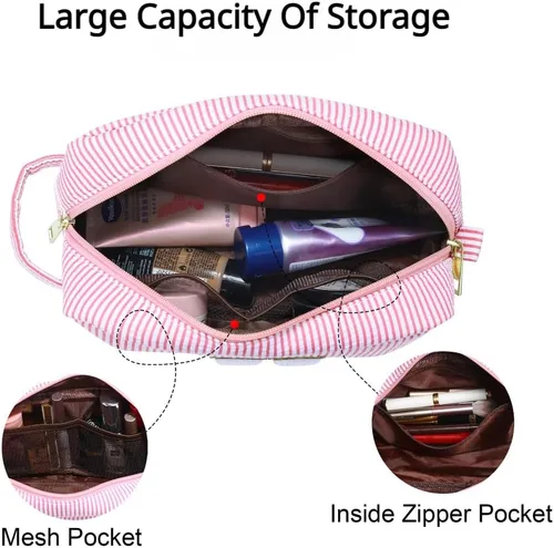 Vista 2 de Bonita bolsa grande de cosméticos de viaje, neceser con cremallera, bolsa de almacenamiento de maquillaje, bolsa de viaje, fiesta, boda, artículos
