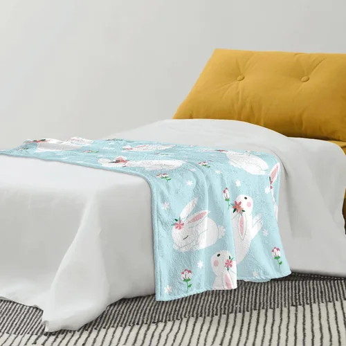 Vista 7 de Manta de Pascua y primavera, manta de felpa acogedora y suave para sofá, cama, sofá, viajes, campamento para adultos/niños, color azul y blanco