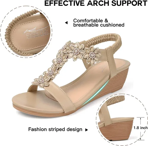 Vista 3 de SHIBEVER Sandalias de cuña para mujer sandalias cómodas con plataforma de punta abierta de verano y correa de tobillo
