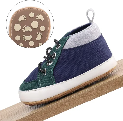 Vista 4 de ESTAMICO Tenis para bebés y niños, antideslizantes, para primer andador, suela de goma suave, zapatos de lona