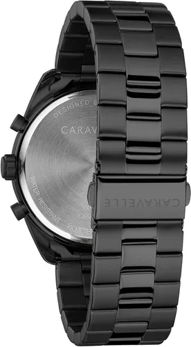 Vista 3 de Caravelle Design by Bulova - Reloj de acero inoxidable chapado en iones negros para hombre cronógrafo deportivo de cuarzo color negro esfera negra