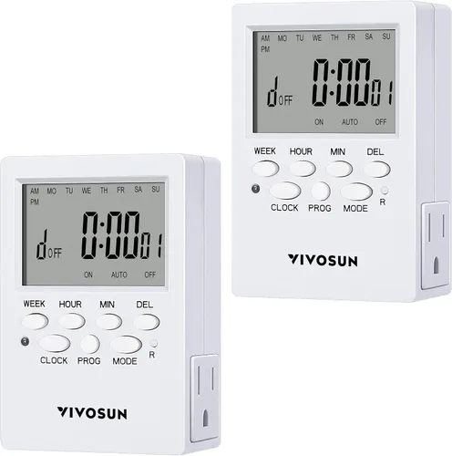 Vista 8 de VIVOSUN Toma de temporizador digital, temporizador digital programable de 7 días con 2 salidas independientes, 3 puntas, 20 grupos de programas