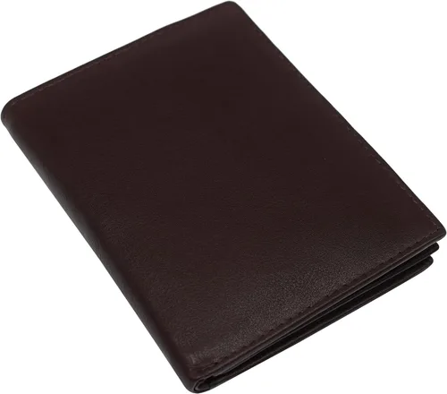 Vista 4 de Marshal Billetera de piel auténtica con bloqueo RFID para hombres ranuras para tarjetas, 2 compartimentos para billetes, ventanas de identificación