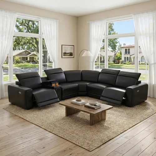 Vista 11 de Sofá seccional reclinable eléctrico, sofá de felpa beige y gris, sofá seccional con consola de almacenamiento, sofá reclinable para sala de estar