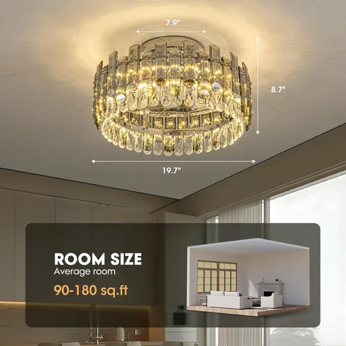 Vista 6 de Ventilador de techo de cristal con luces, ventilador de techo moderno con control remoto, viento de 6 velocidades, LED regulable, ventilador