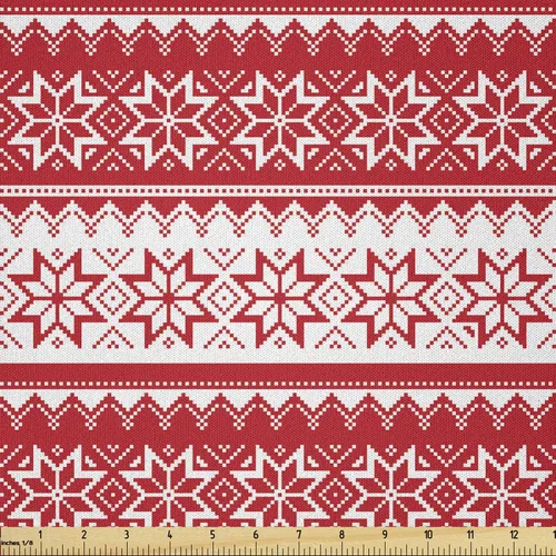 Vista 22 de Ambesonne Tela Navideña por Yarda, Tema Navideño Colorido Vivo Piñas de Pino Ramas Hombre de Jengibre Imagen de Bayas Estampada, Tela de Punto