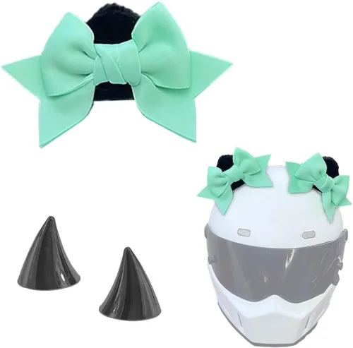 Vista 6 de 2 piezas de decoración de arco para casco autoadhesiva, accesorios para casco de felpa con orejas de gato para motocicleta, decoración para esquí