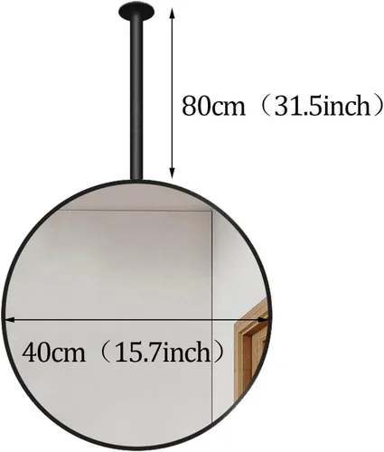 Vista 2 de Decorative Mirrors for Wall, Circle Ceiling Mounted Mirror, Floating Bathroom Vanity Hanging Mirror with Black Metal Frame and Boom - Round