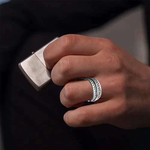 Vista 2 de Anillo gótico punk abierto para hombres y mujeres, ajustable de plata de ley S925 ajuste para motociclista, cóctel, fiesta, Halloween, joyería