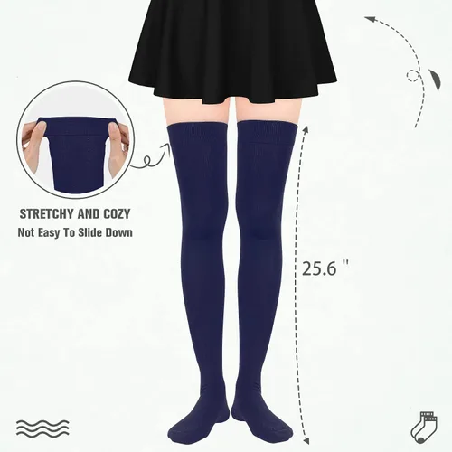 Vista 6 de Zando Calcetines largos hasta el muslo para mujer, calcetines altos de algodón por encima de la rodilla, calcetines finos hasta el muslo para uso