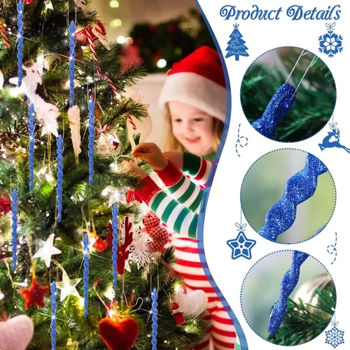 Vista 3 de 50 carámbanos de árbol para Navidad, adornos de Navidad de plástico, torcidos, decoración colgante de carámbanos para invierno, vacaciones, fiesta
