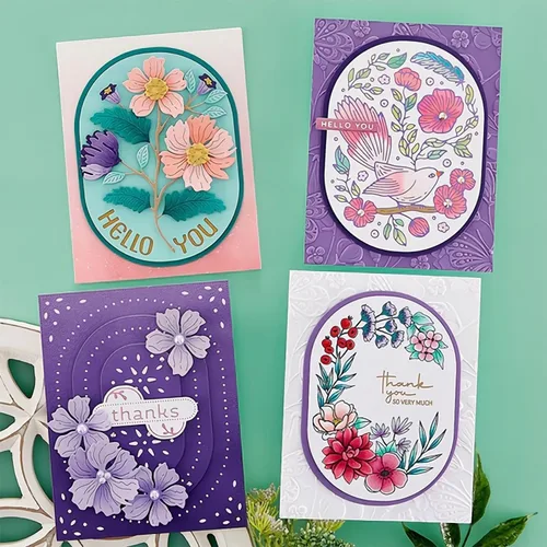 Vista 6 de Troqueles de metal ovalados de arco y flores para hacer tarjetas, plantillas de corte para álbumes de recortes, álbum de fotos, plantilla