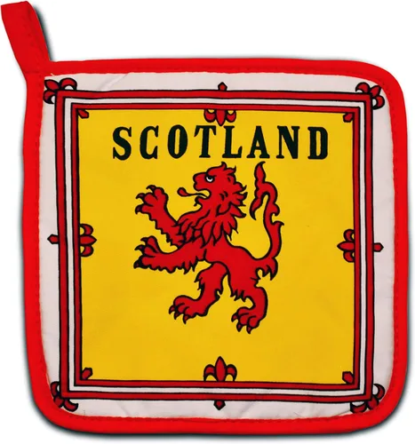 Vista 4 de Royal Banner of Scotland - Juego de cocina y barbacoa con delantal, guante de horno y soporte para ollas, bandera desenfrenada de león, Amarillo
