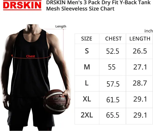 Vista 8 de DRSKIN Men's 4 or 3 Pack Tank Tops Sleeveless Shirts Dry Fit Y-Back Muscle Mesh Gym Training Athletic Workout