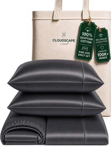 Vista 52 de Cloud Scape Linen - Juego de sábanas de algodón egipcio de doble capa, tamaño individual, tejido de satén de fibra larga, juego de 3 piezas, ropa