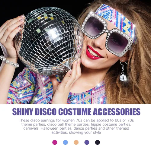 Vista 5 de 6 Pcs 70s Disco Costume Women Disco Costume Outfit, 70s Dance Dress Headband Disco Ball Earrings Necklace Bracelet Sunglasses