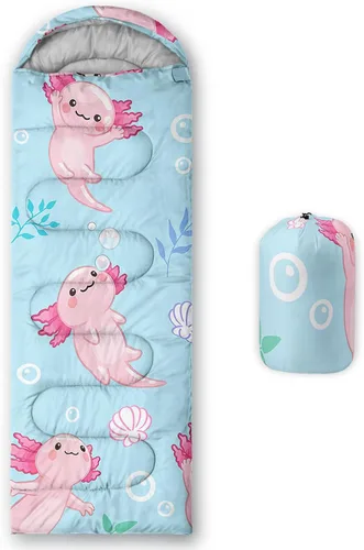 Vista 42 de QOOMO Axolotl - Lindos sacos de dormir para campamento, 3 estaciones, clima cálido y fresco, ligeros, impermeables, para adultos y niños, viajes